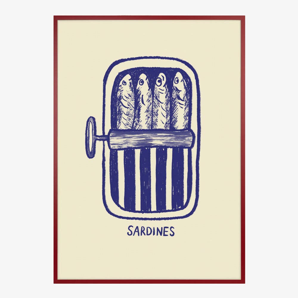 Affiche artistique « boîte de sardines bleue » — Linogravure pour la cuisine: Pas de cadre / 30x40 cm