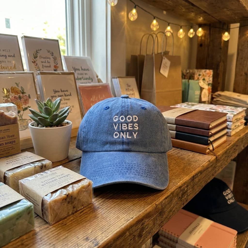 Casquette bleue brodée « Good Vibes Only » — cadeau: Beige