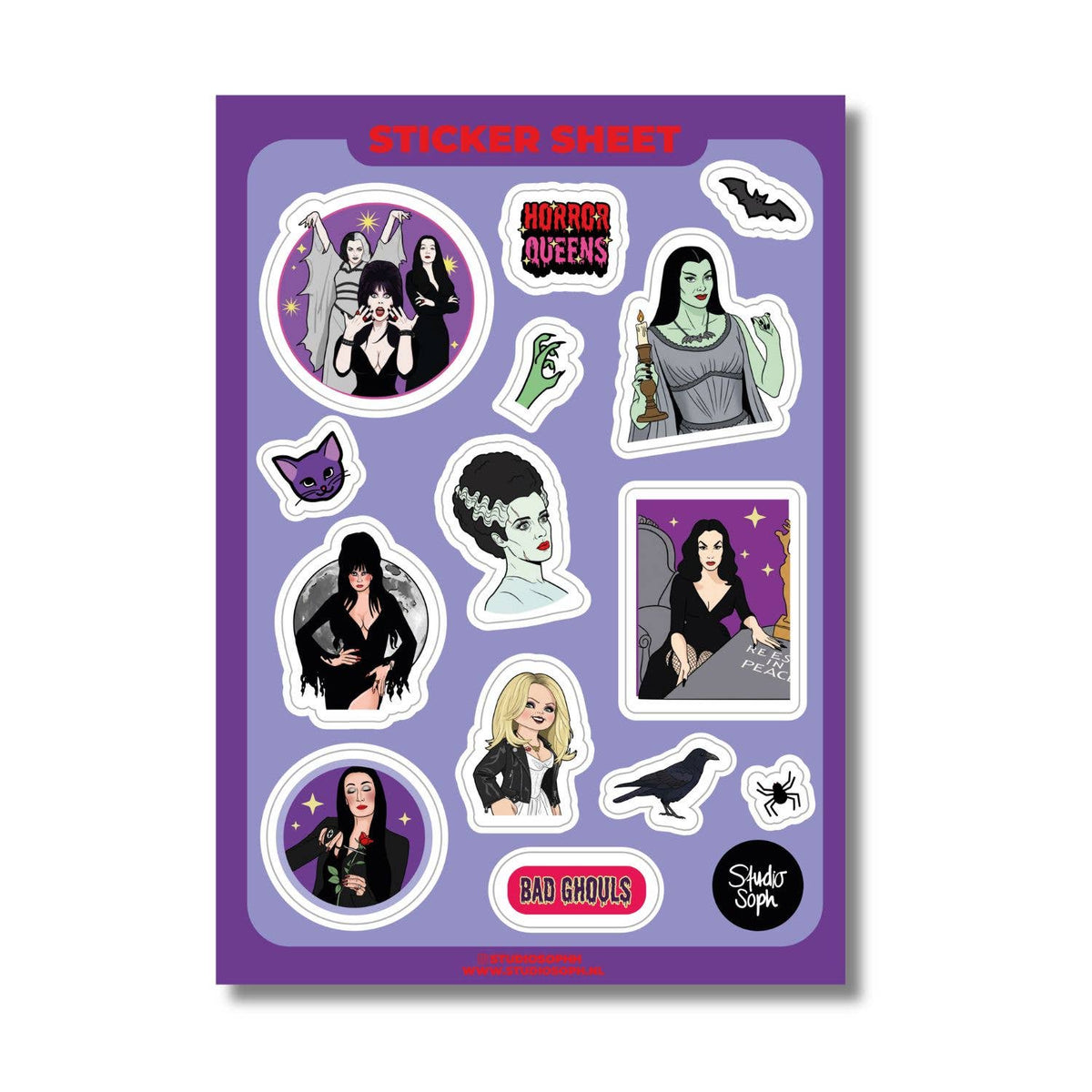 Feuille d'autocollants A5 « Horror Queens Halloween »: Emballé avec une pochette en plastique