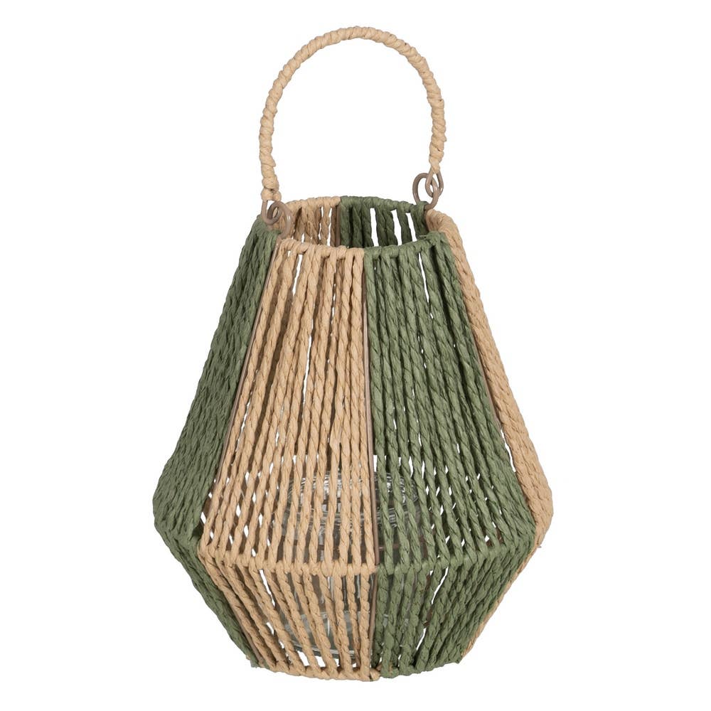 Lanterne porte-bougie en papier torsadé vert L