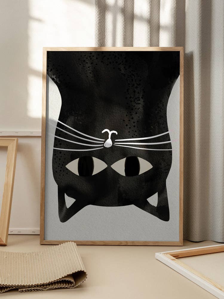 Affiche d'art « Chat noir à l'envers » - Encre: No Frame / 30 x 40 cm