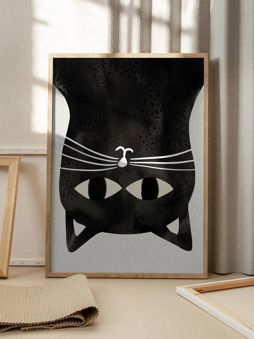 Affiche d'art « Chat noir à l'envers » - Encre: No Frame / 30 x 40 cm
