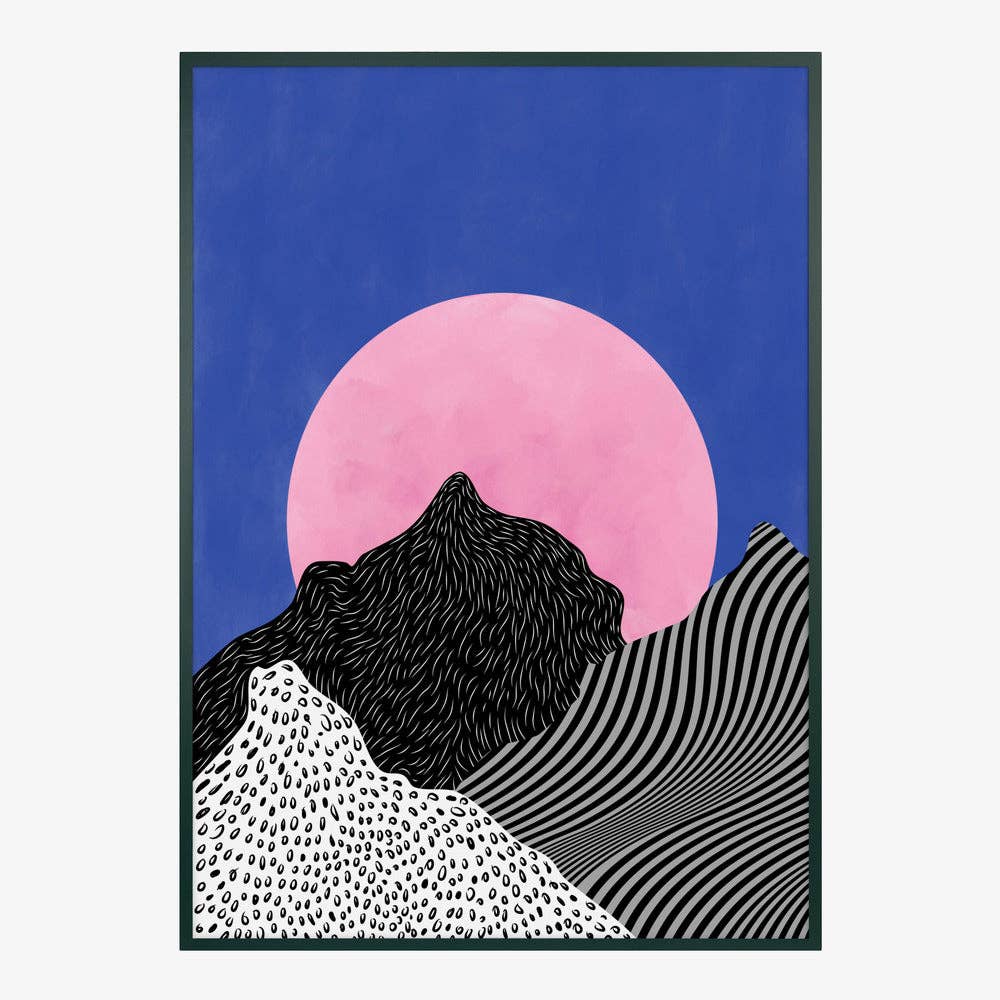 Impression d'art « Pink Moon Peaks » — Paysage pop surréaliste: Pas de cadre / 30x40 cm