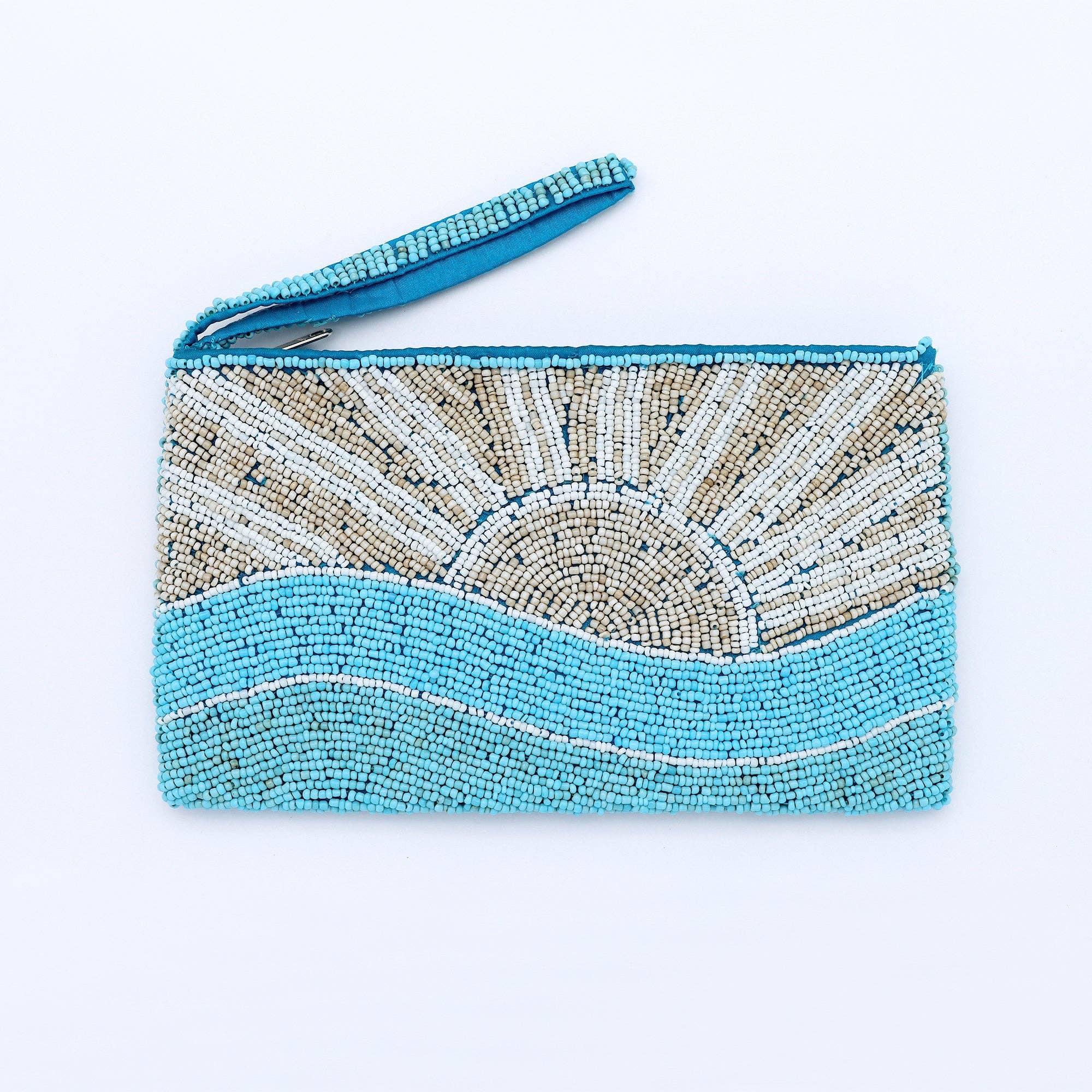 Grande pochette perlée motif lever de soleil, accessoires de plage faits main: Orange