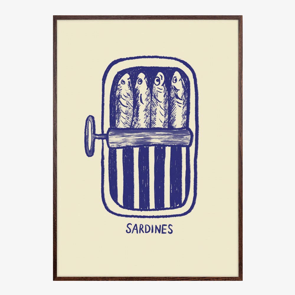 Affiche artistique « boîte de sardines bleue » — Linogravure pour la cuisine: Pas de cadre / 30x40 cm