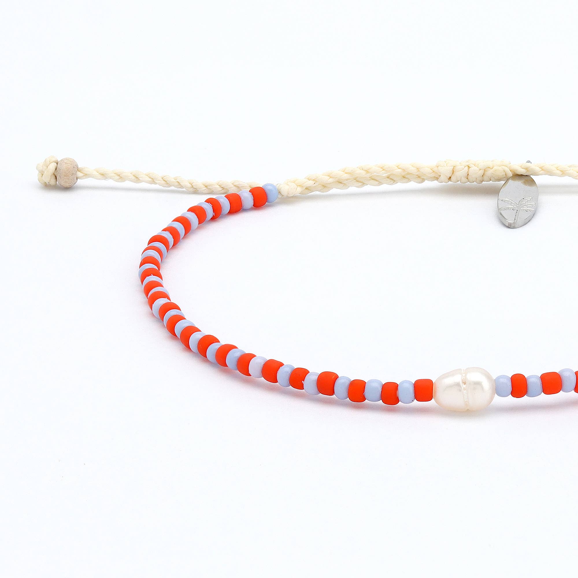 Mutiara Bracelet délicat à perles, Bracelet de surf réglable: Marine & Orange