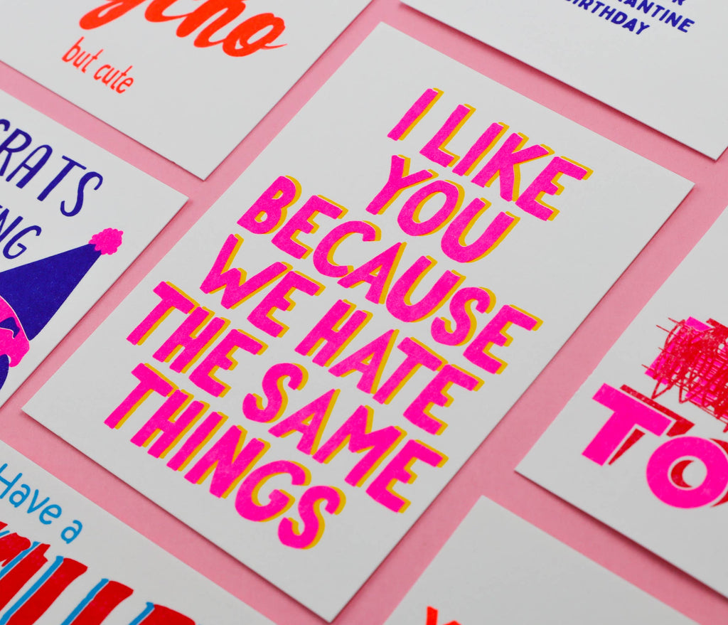 Carte postale « I Like You Because We Hate the Same Things » en Riso