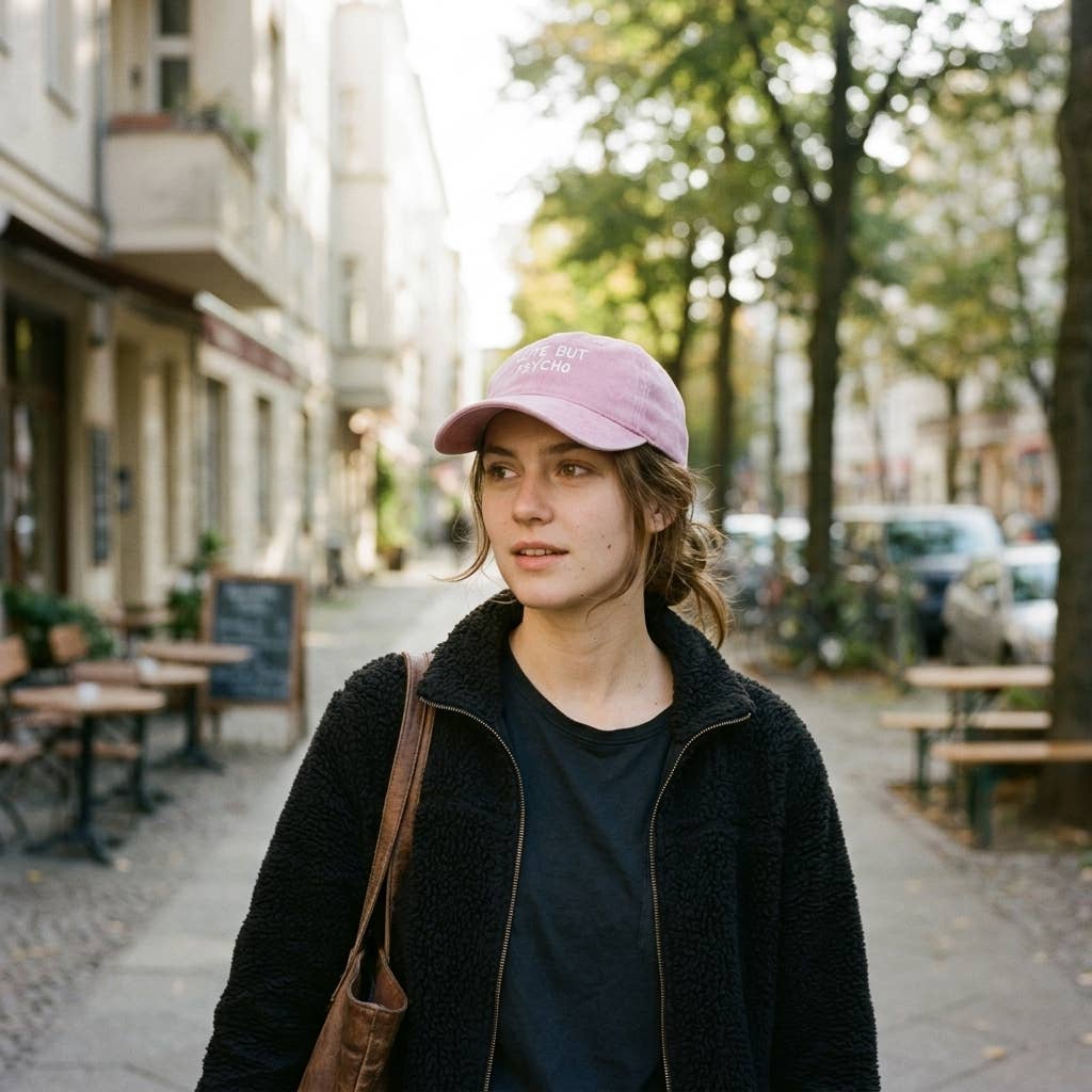 Casquette rose brodée « Mignonne mais psychopathe »: Blue