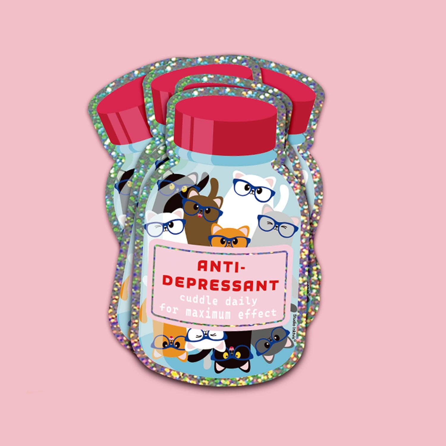 Autocollant pailleté Anti-dépresseur câlin quotidien chats