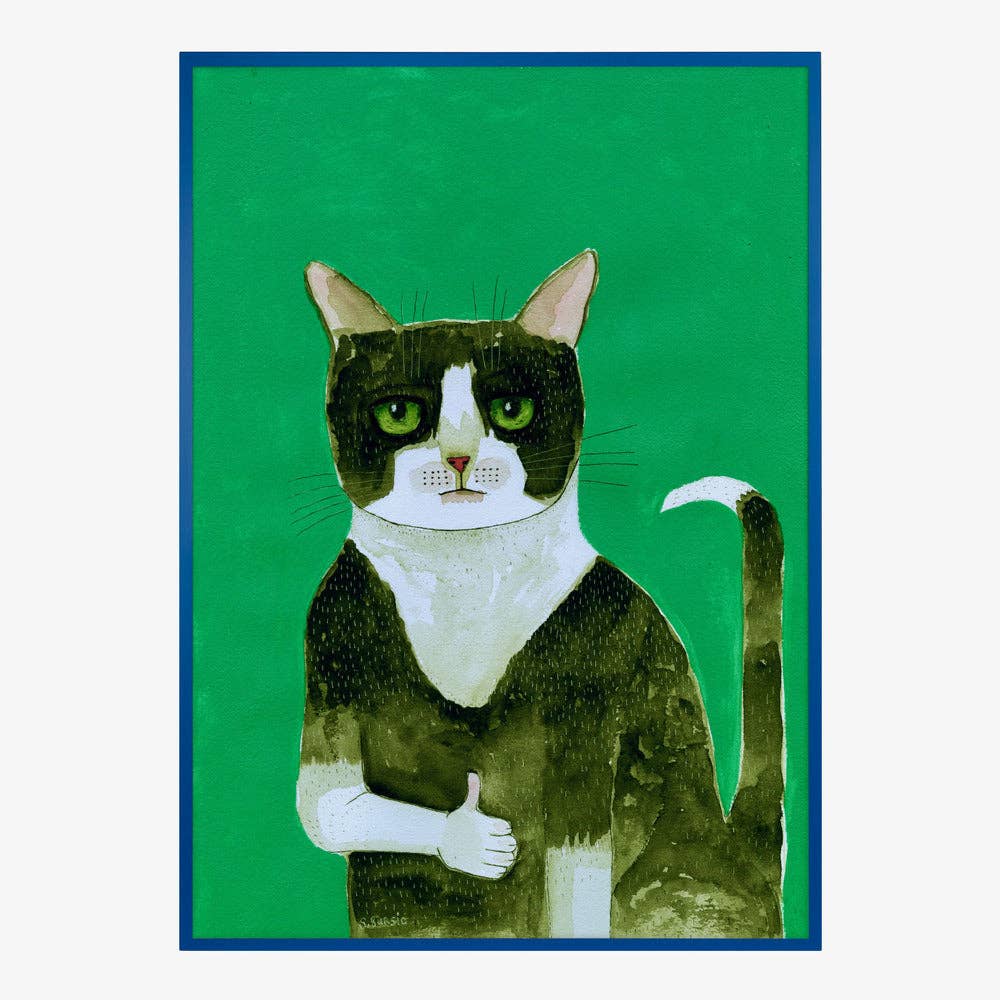 Affiche artistique — Chat en smoking, pouce levé : aquarelle fantaisiste: Pas de cadre / 30x40 cm