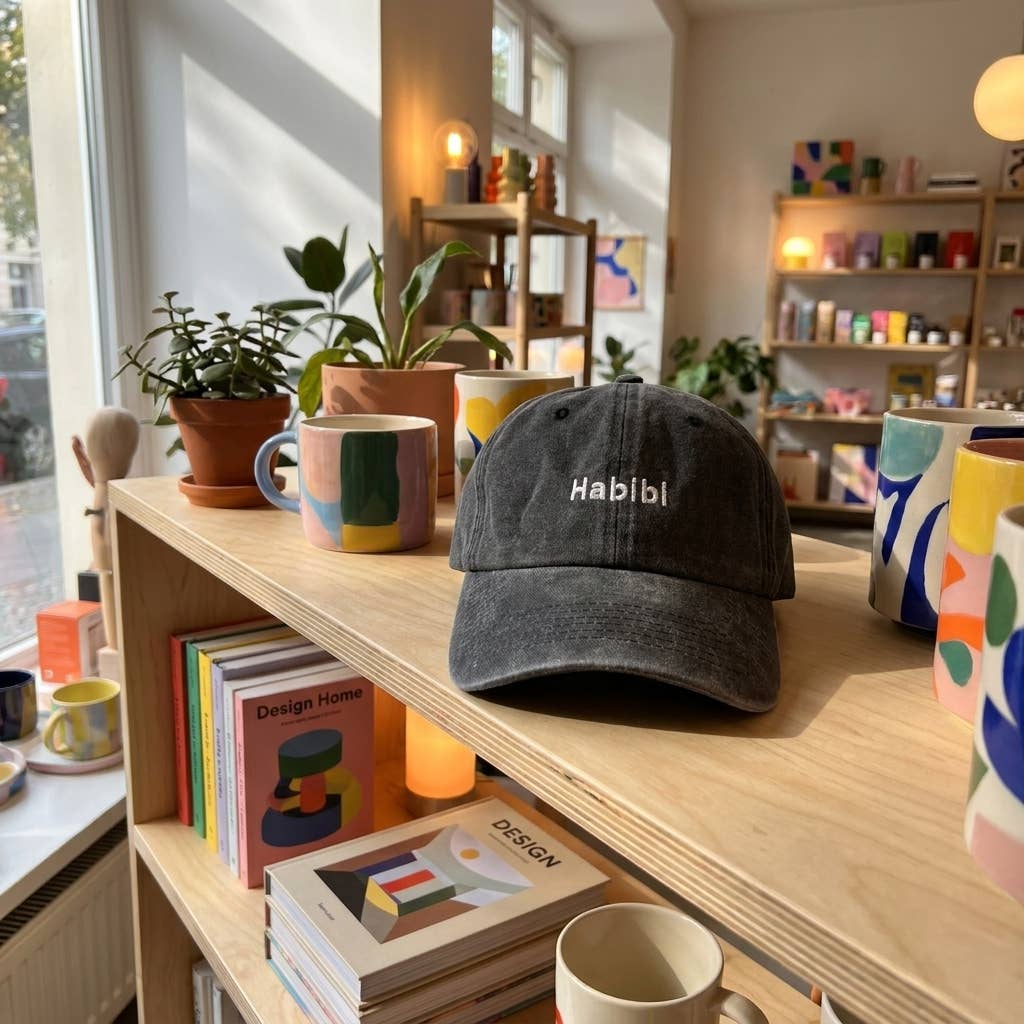 Casquette noire brodée « Habibi » avec inscription en arabe: Black