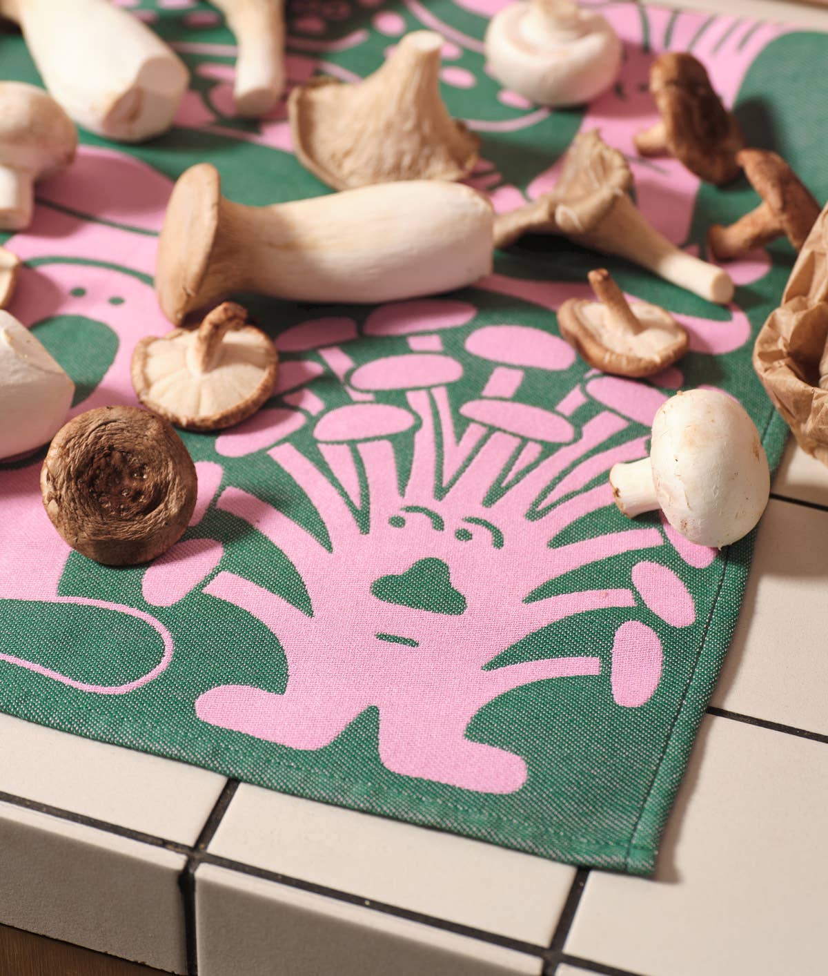 Torchon en coton tissé à motif de champignons