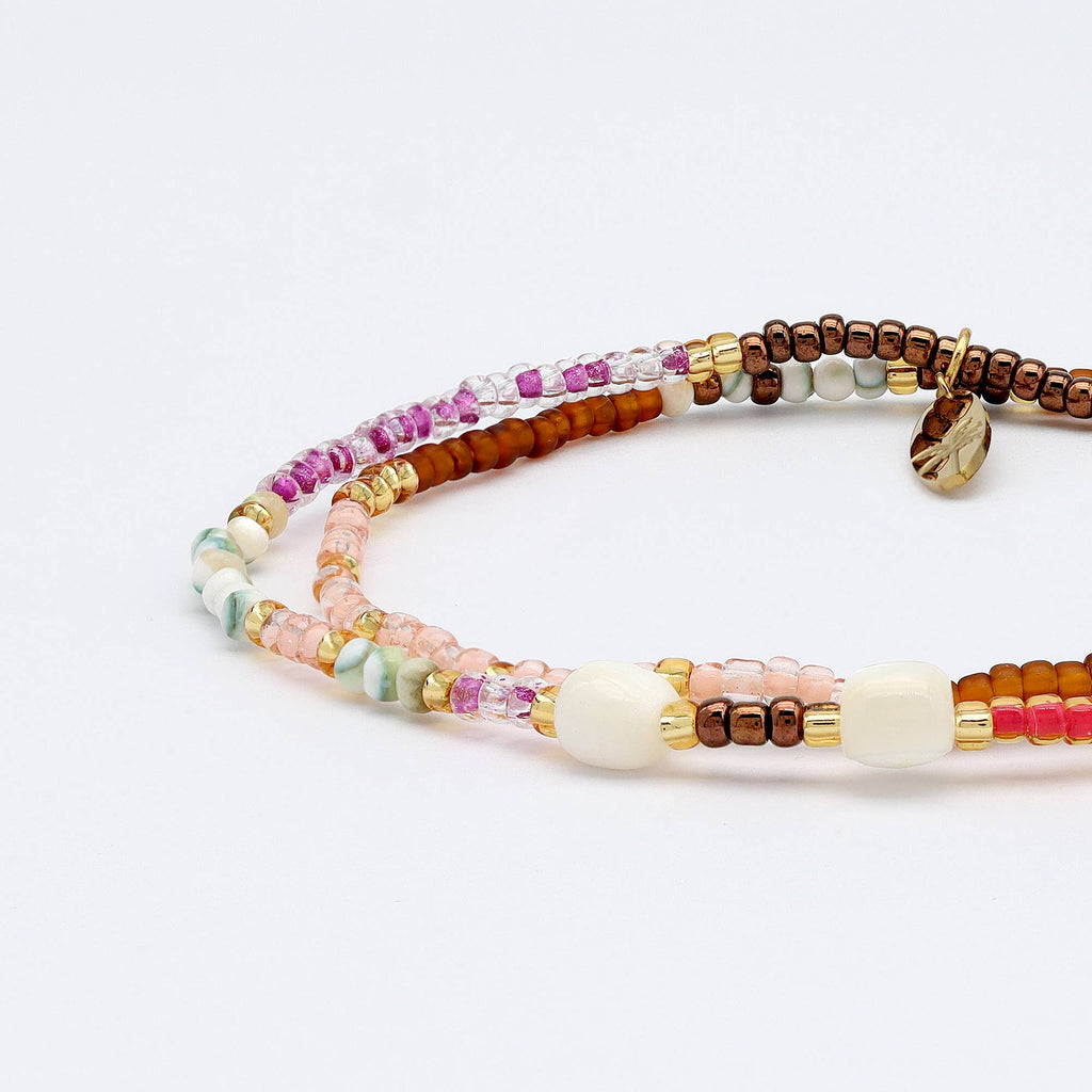 Pantai Bracelet à perles tons chauds, bracelet de surf élastique