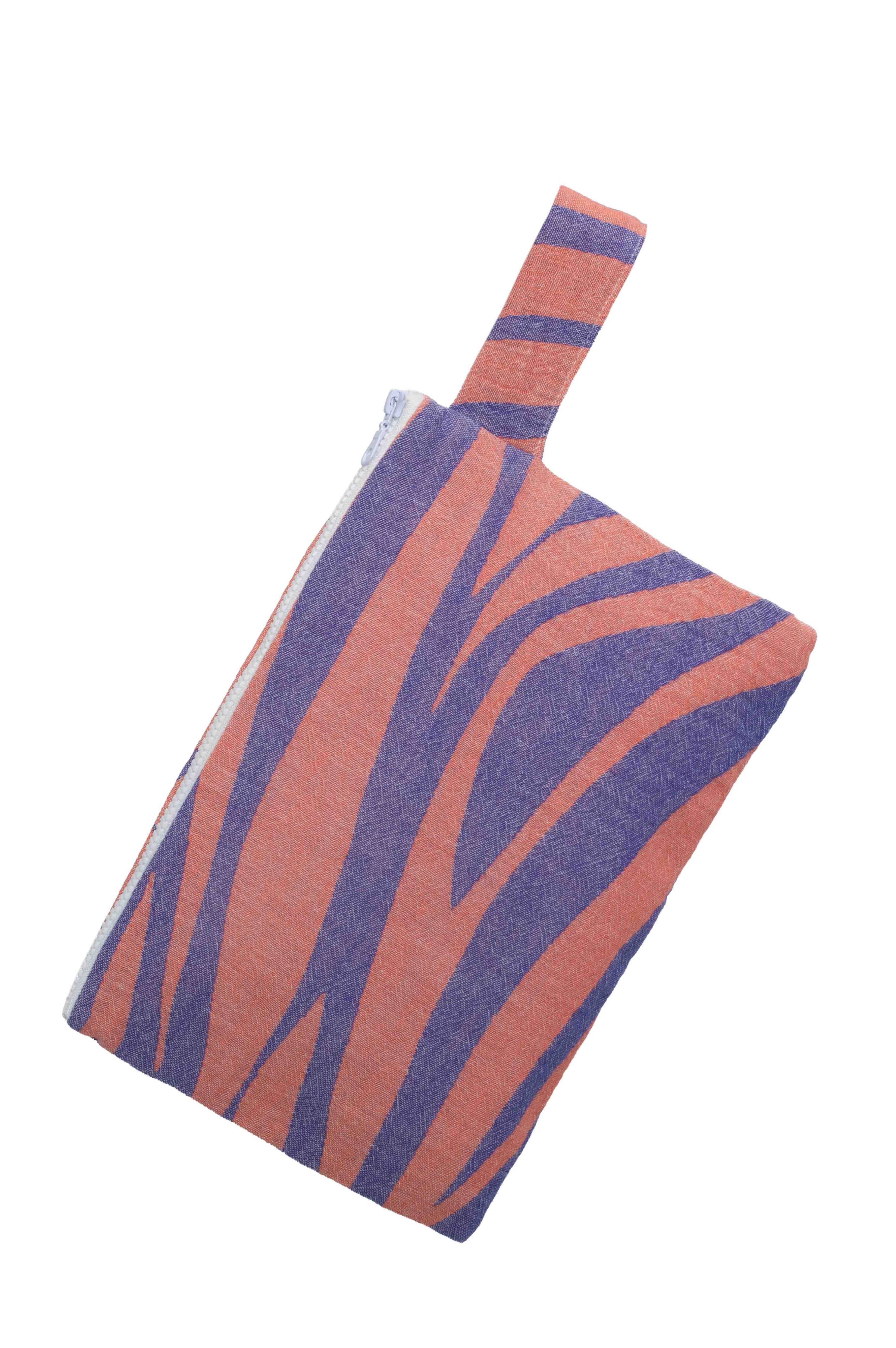 Pochette de plage Milos corail et violet - intérieur imperméable