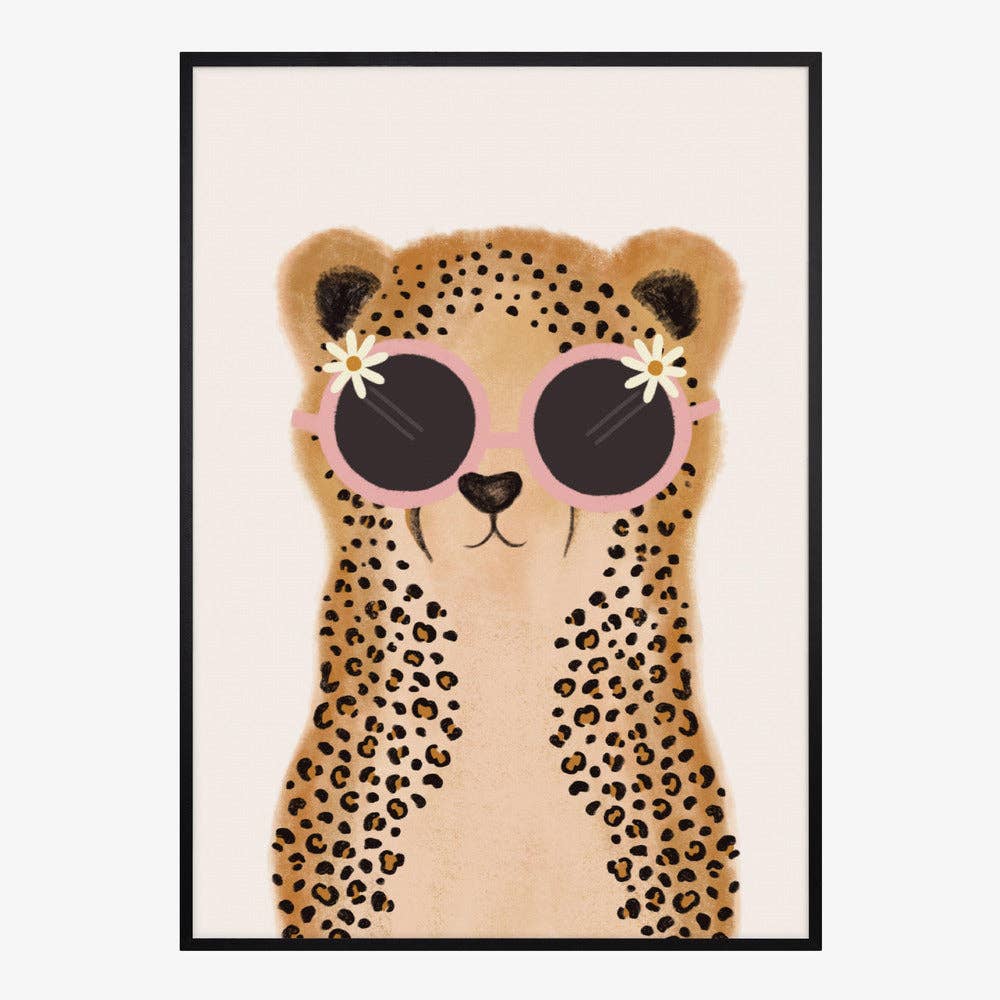 Affiche artistique de bébé guépard à la marguerite rose — décor fantaisiste pour chambre d'enfant: Pas de cadre / 30 x 40 cm