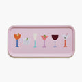 Plateau de service rectangulaire rose avec motifs cocktails - 32 x 15 cm