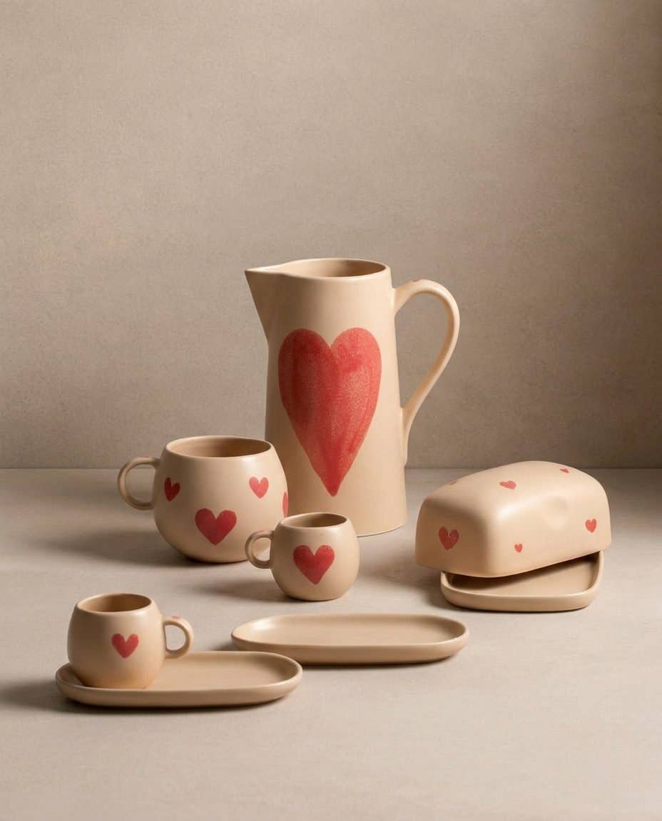 Tasses Moyennes en Grès Cozy Hearts 220ml Lot de 2 Pièces