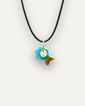 Pendentif en porcelaine Poisson turquoise et doré