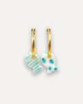 Boucles d'oreilles créoles - Pendentif poisson en porcelaine et argent 925