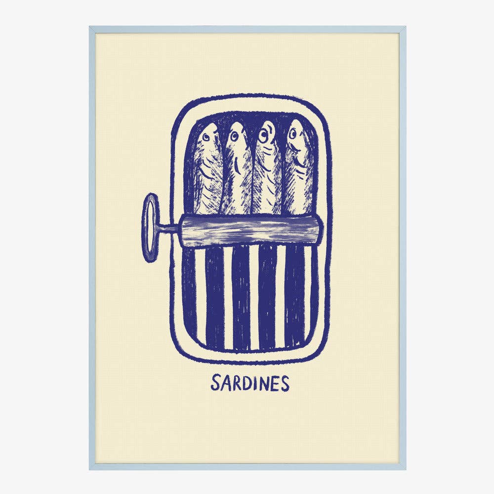 Affiche artistique « boîte de sardines bleue » — Linogravure pour la cuisine: Pas de cadre / 30x40 cm