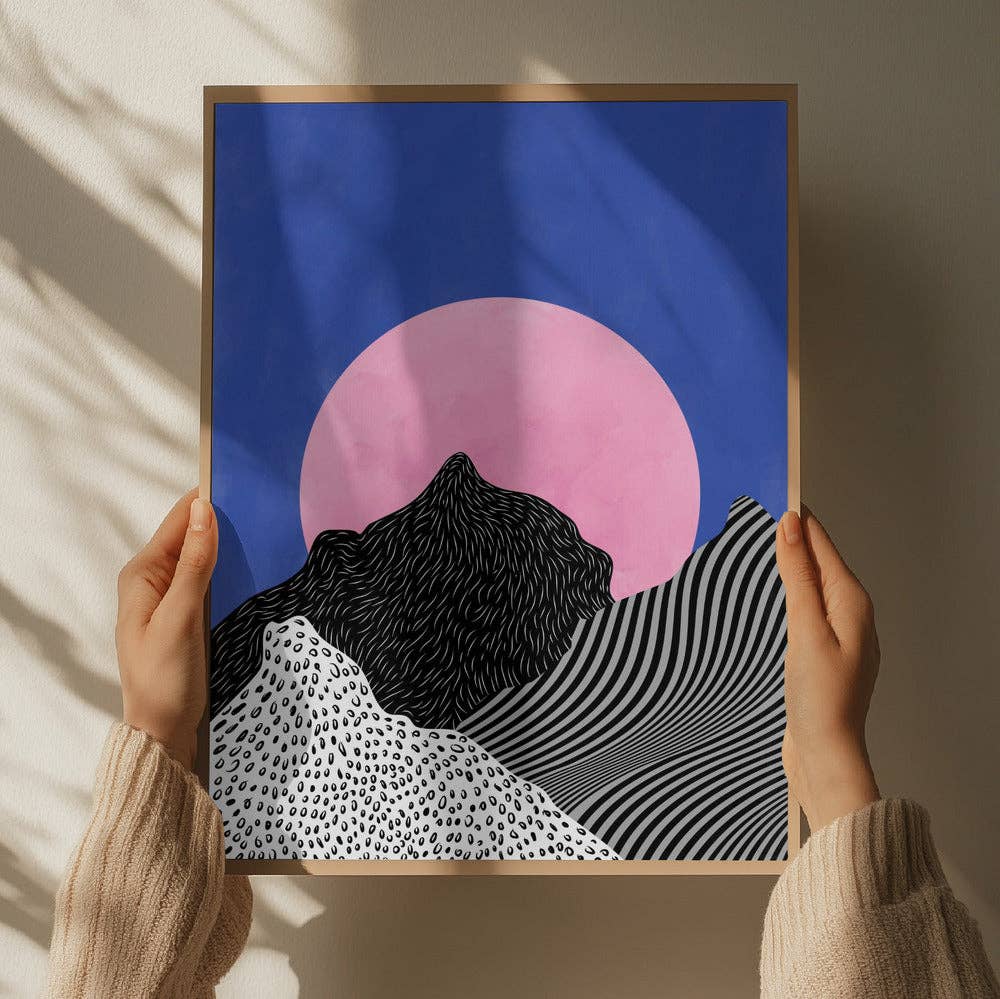 Impression d'art « Pink Moon Peaks » — Paysage pop surréaliste: Pas de cadre / 30x40 cm