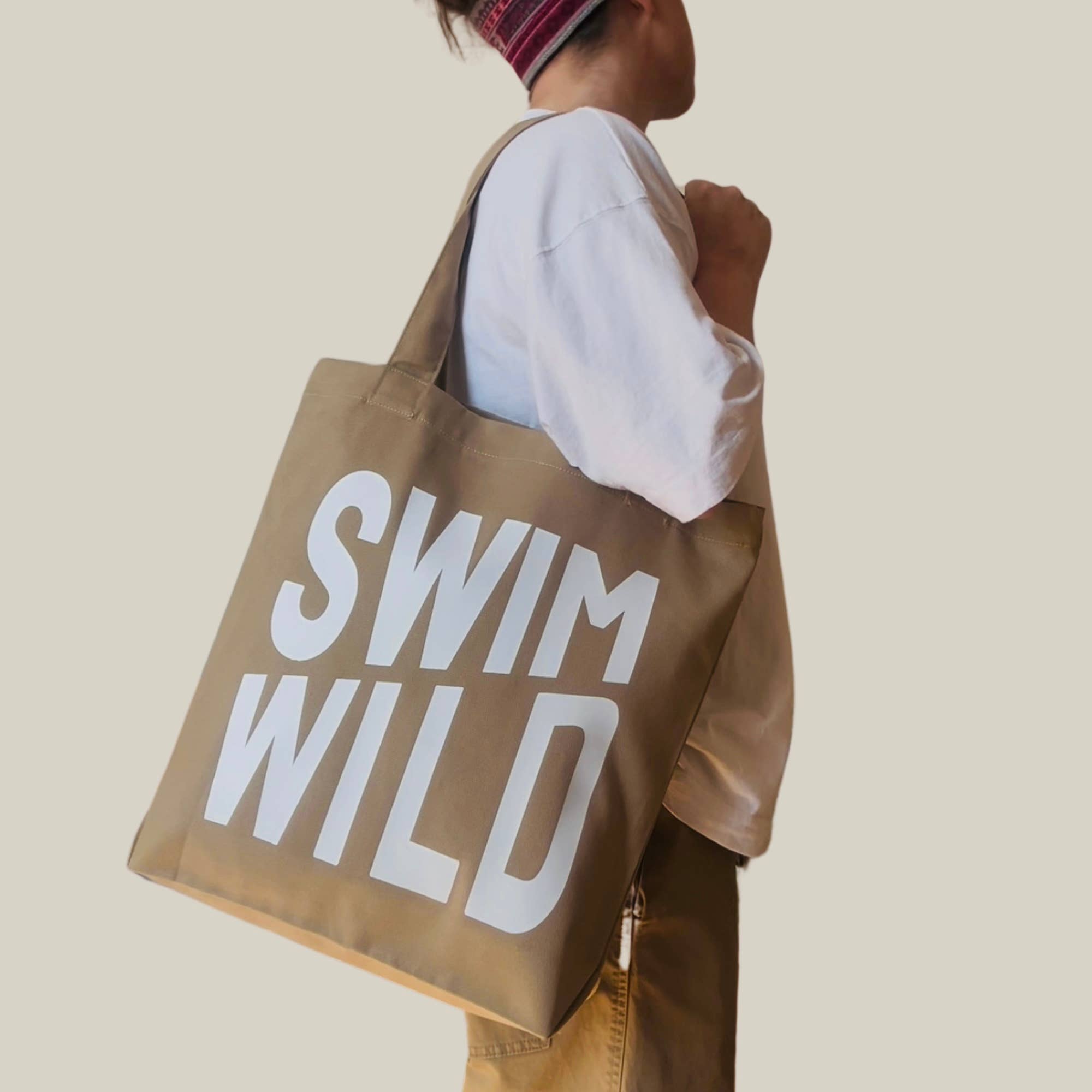 Tote en toile Swim Wild  Kaki doux/Blanc