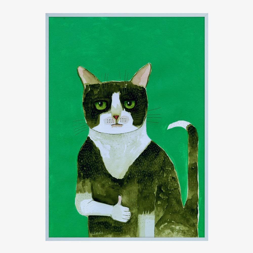 Affiche artistique — Chat en smoking, pouce levé : aquarelle fantaisiste: Pas de cadre / 30x40 cm