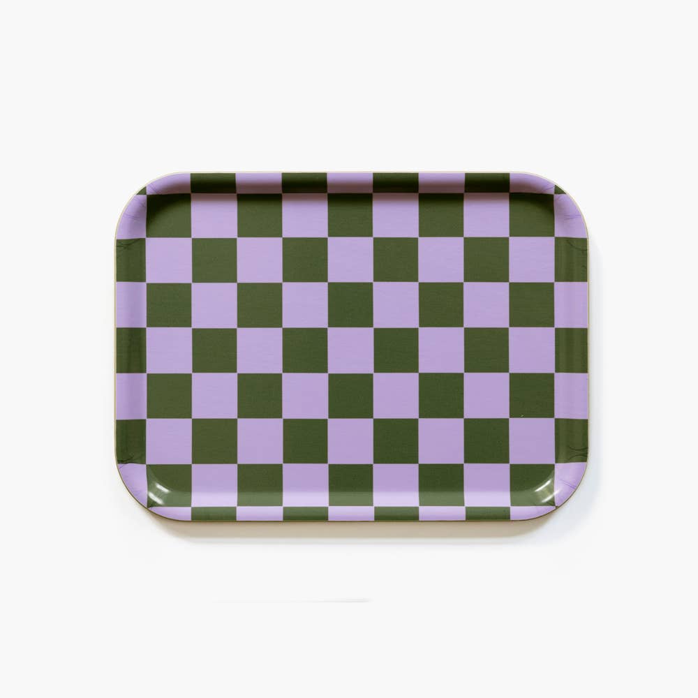 Plateau de service Lilas / Olive à carreaux - 27 x 20 cm