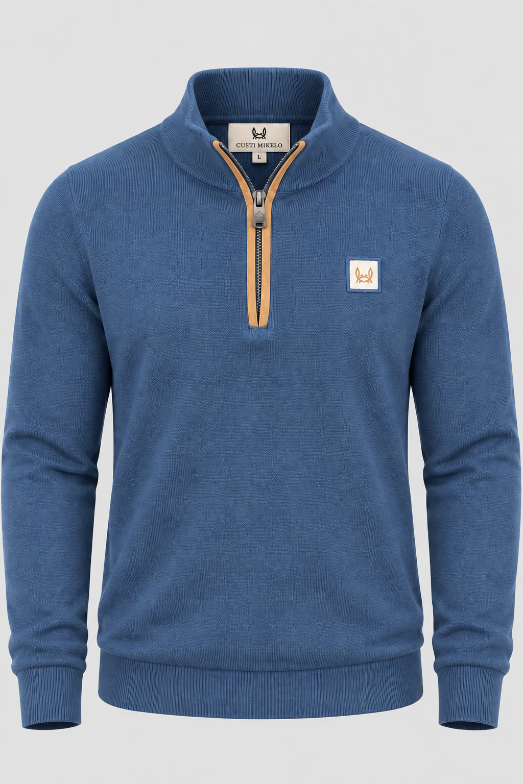Pull demi-zip en daim bleu Devin: 4XL