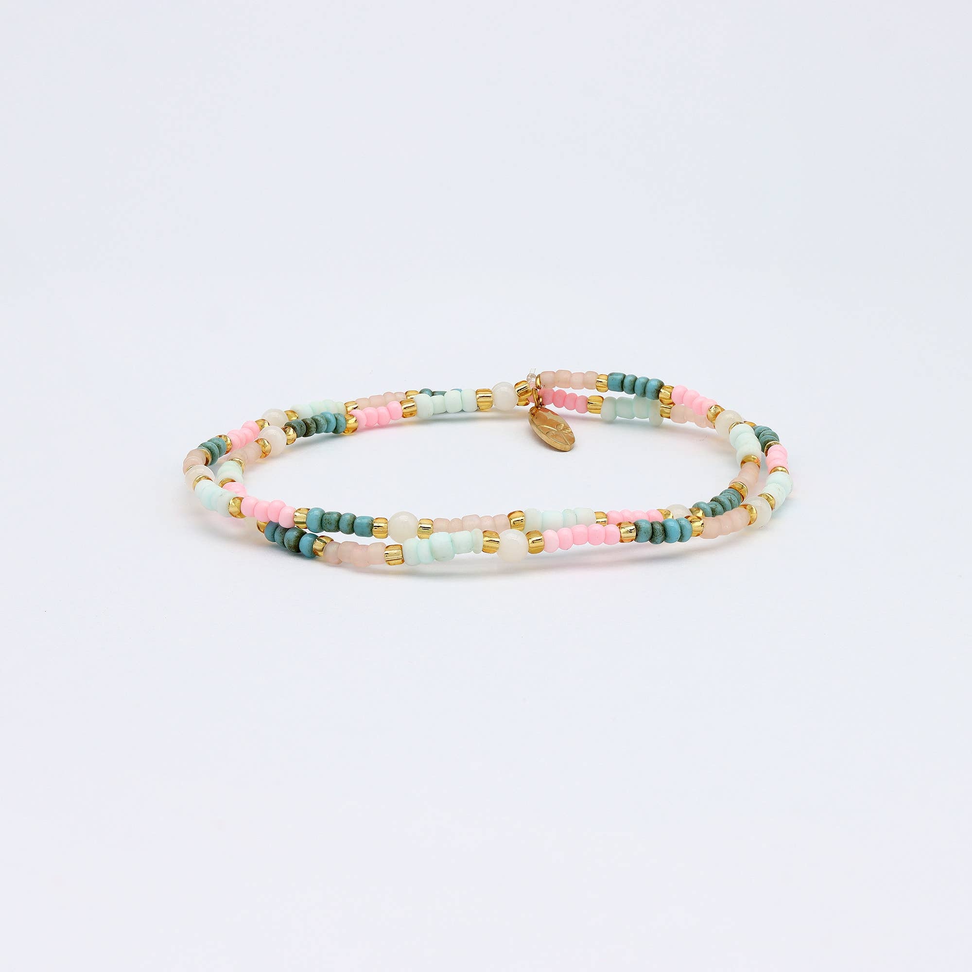Bracelet perlé pastel Kemboja, bracelet rose extensible