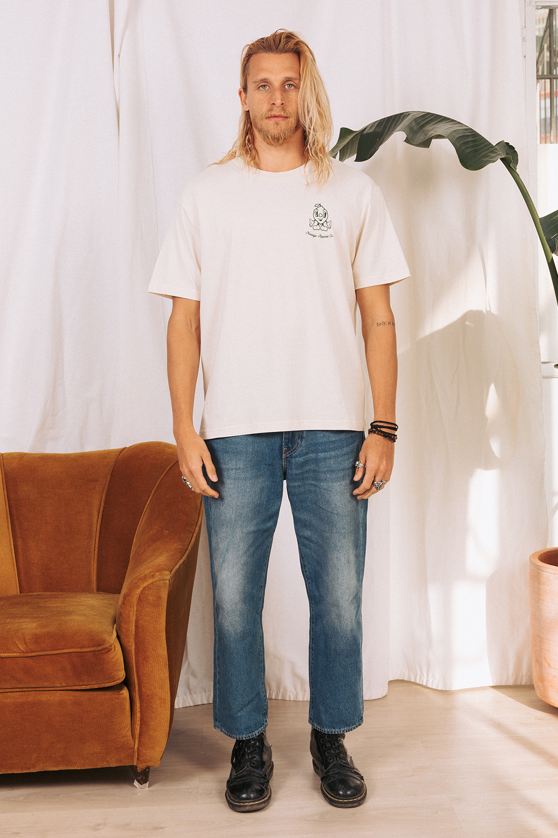 T-shirt naturel unisexe "Easy Peasy" : S / Oversize