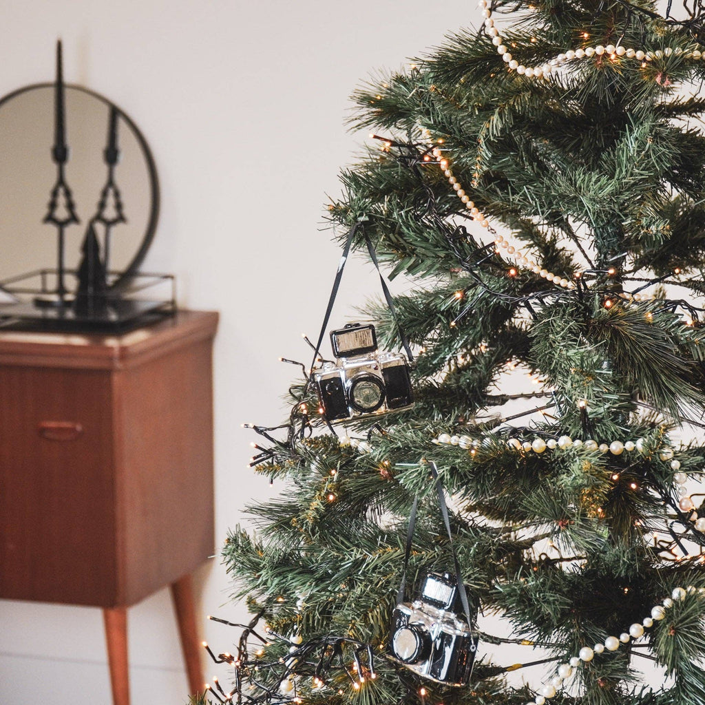 Ornement de Noël à suspendre - Appareil photo - Verre - 9,5x5x9cm