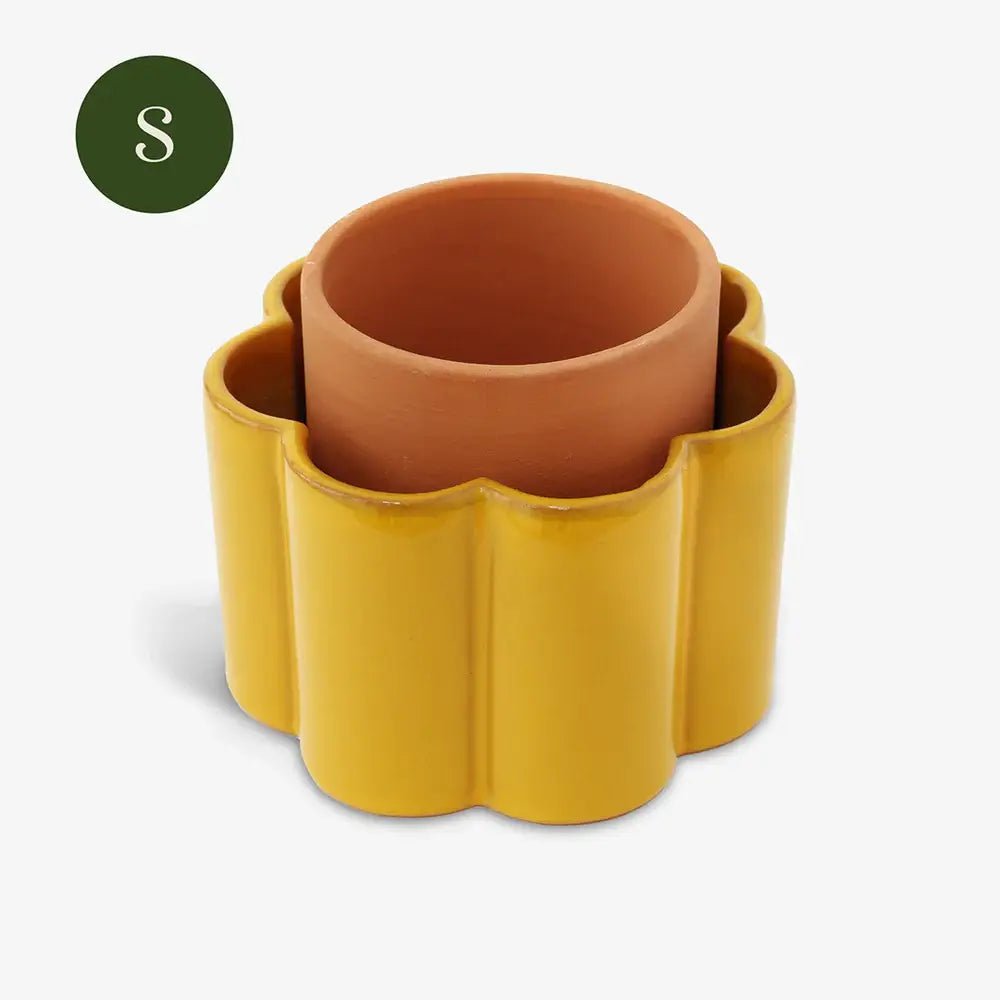 Pot auto-arrosant Paulita (S) - Jaune moutarde