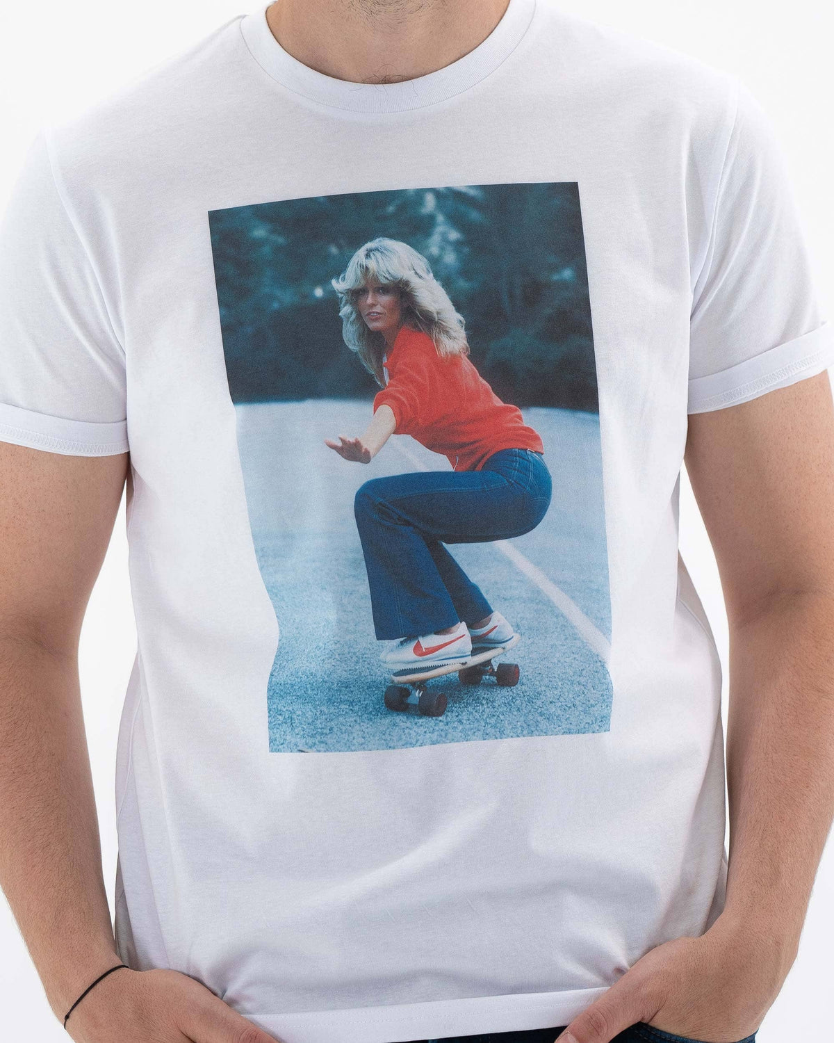 T-shirt Farrah Fawcett - Tee shirt photo vintage: Blanc / S
