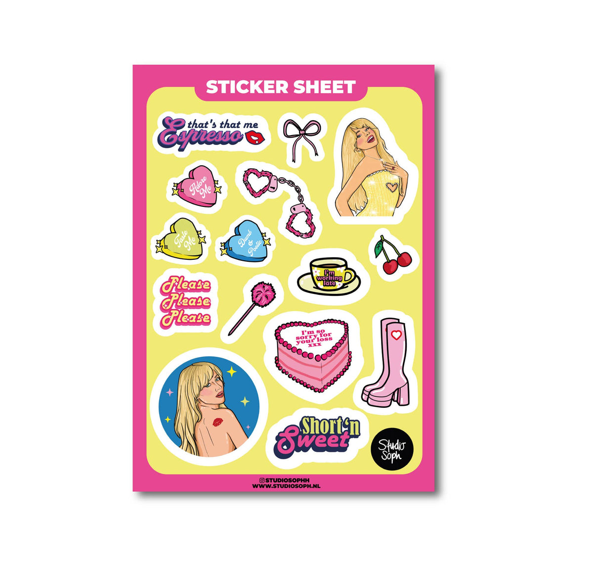 Feuille d'autocollants A5 Pop Girl Rose Jaune: Emballé avec une pochette en plastique