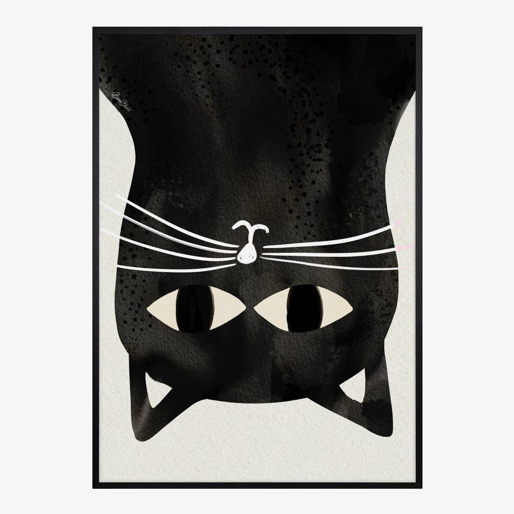 Affiche d'art « Chat noir à l'envers » - Encre: No Frame / 30 x 40 cm