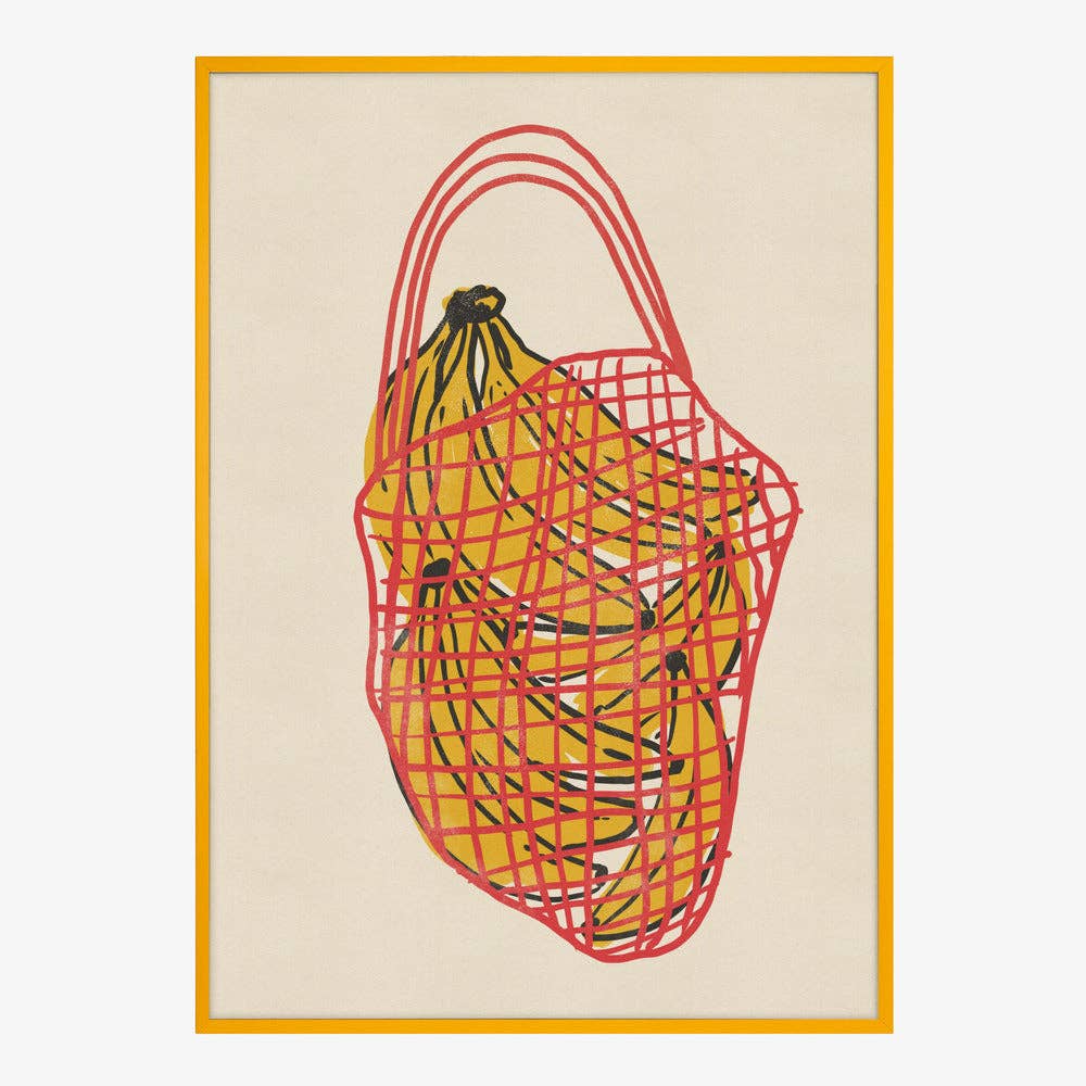 Tirage d'art « Bananes dans un filet rouge » — Décor de cuisine naïf: Pas de cadre / 30 x 40 cm