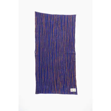 Serviette de bain à lignes - Bleu nuit & Camel