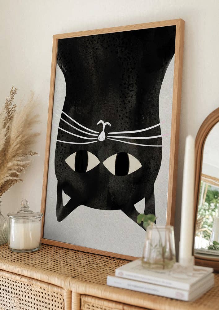 Affiche d'art « Chat noir à l'envers » - Encre: No Frame / 30 x 40 cm