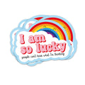 Autocollant « I am so lucky » avec arc-en-ciel et nuages
