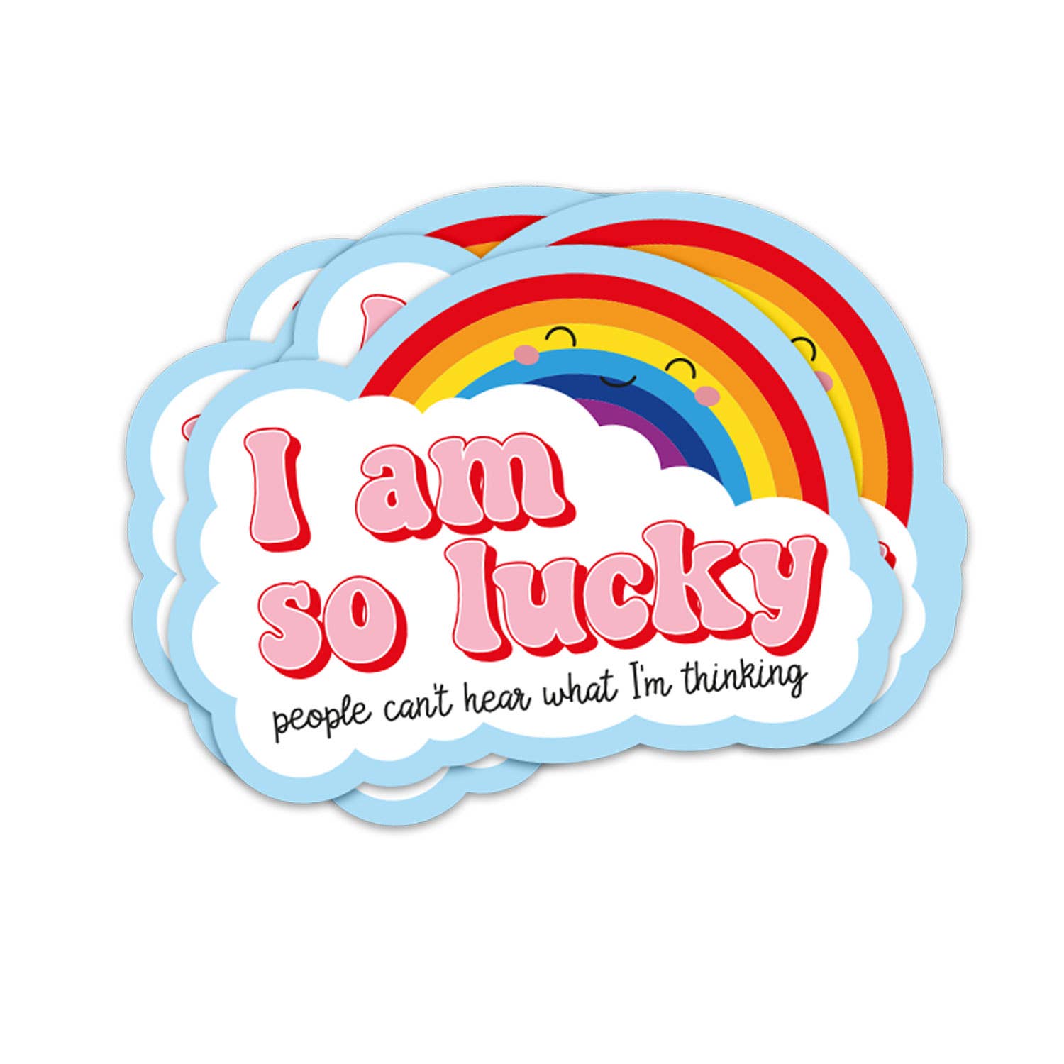 Autocollant « I am so lucky » avec arc-en-ciel et nuages
