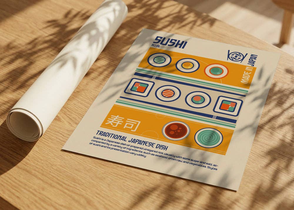Impression d'art « Sushi fabriqué au Japon » - Affiche rétro: Pas de cadre / 30 x 40 cm