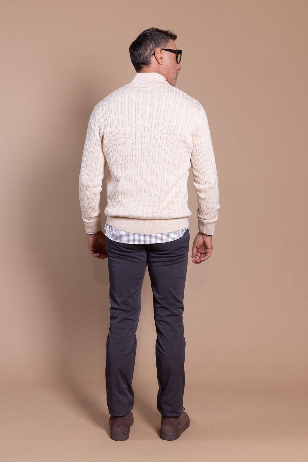 Pull à torsades, demi‑fermeture éclair, crème: 4XL