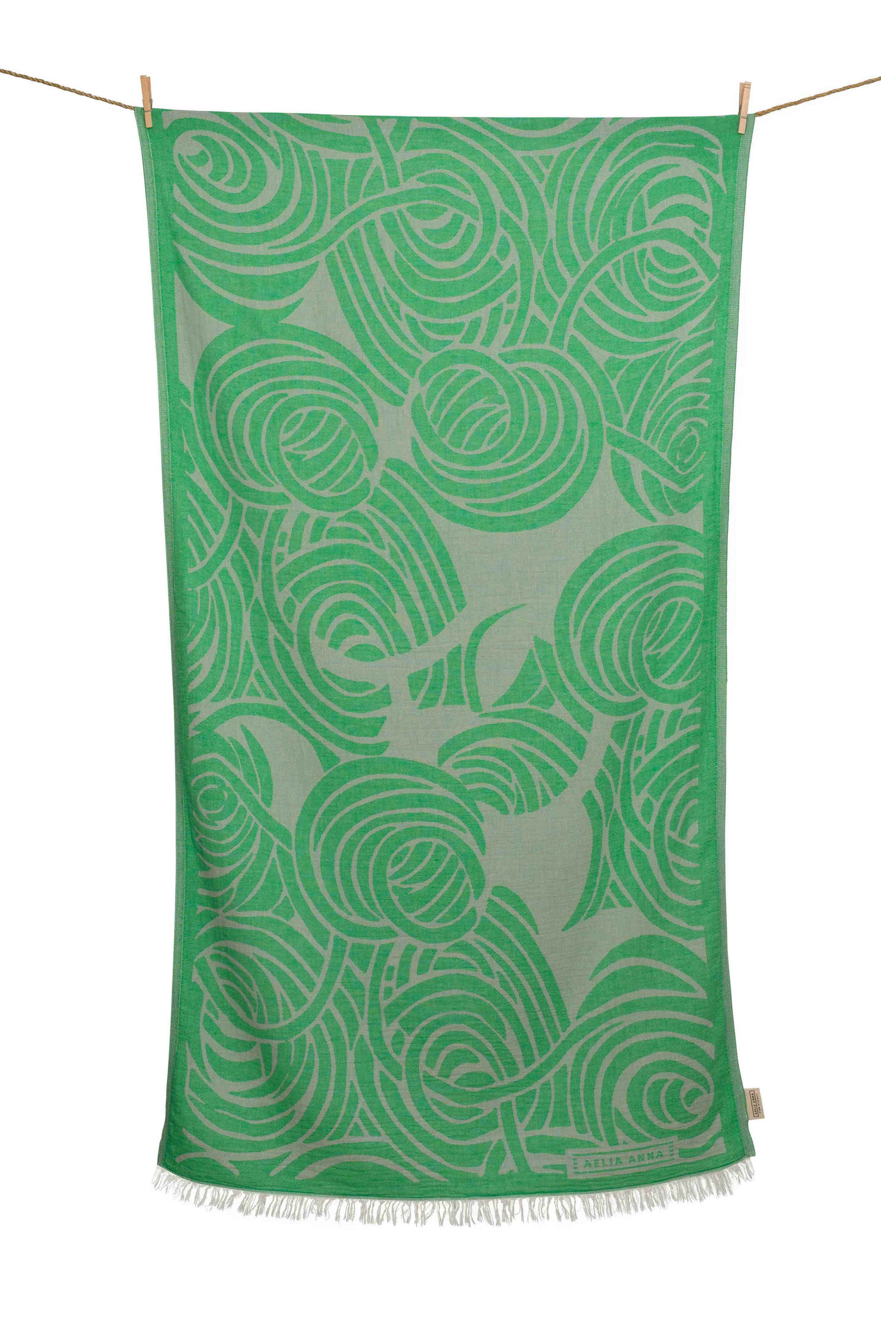 Serviette de plage Matala vert citron et gris