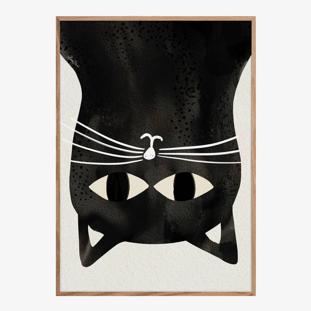 Affiche d'art « Chat noir à l'envers » - Encre: No Frame / 30 x 40 cm
