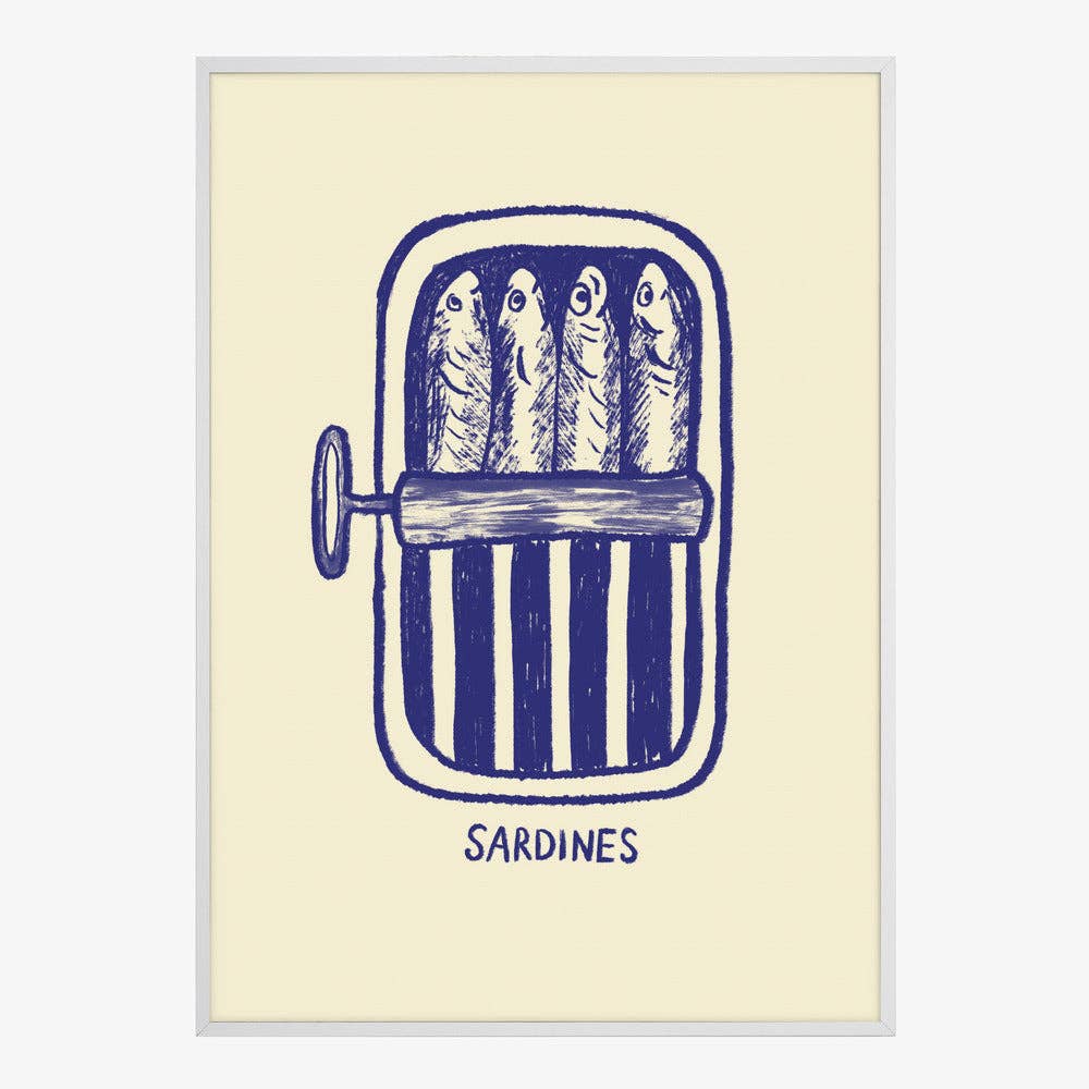 Affiche artistique « boîte de sardines bleue » — Linogravure pour la cuisine: Pas de cadre / 30x40 cm