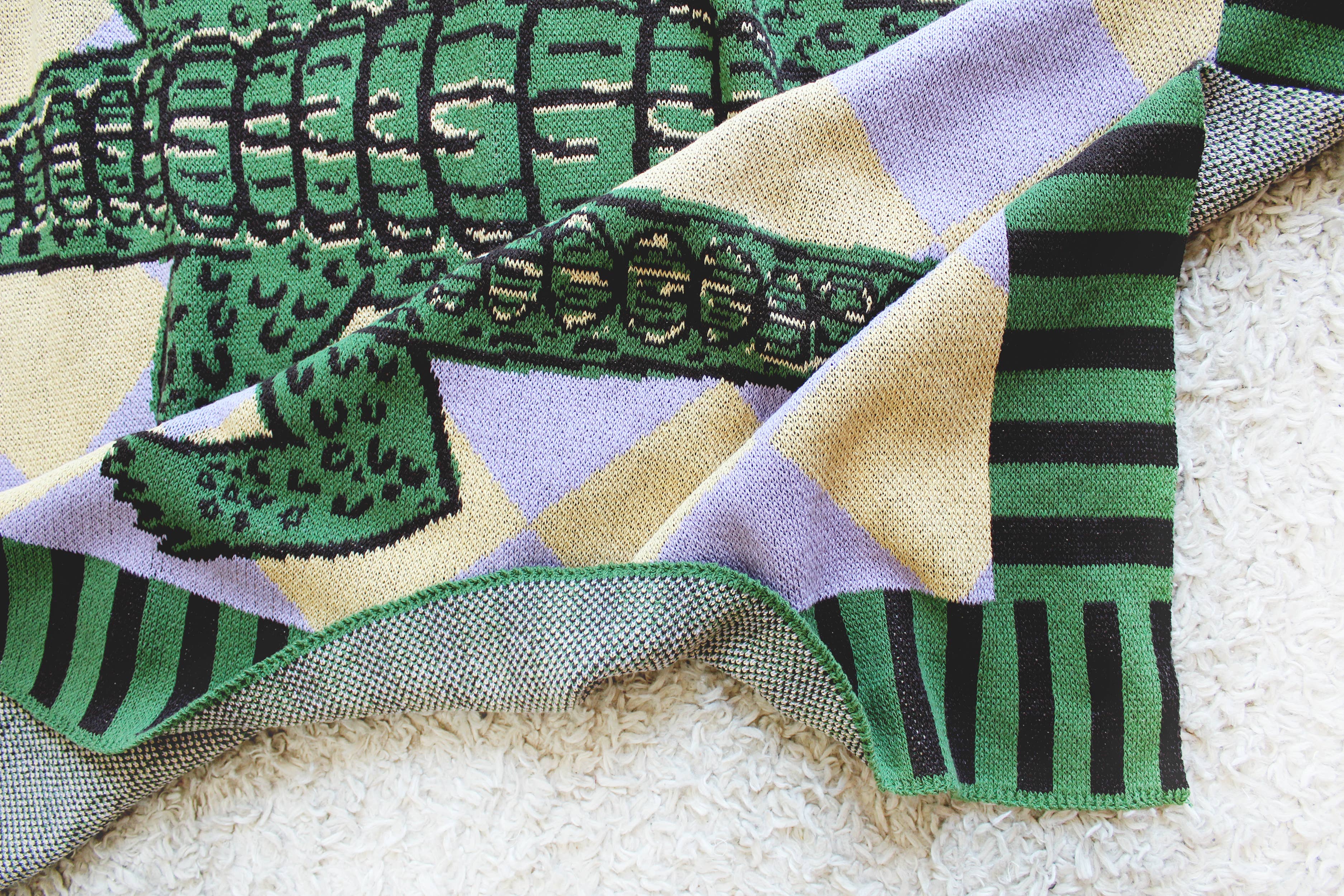 Plaid en tricot Alligator Patio: Golden Hour Chartreuse Jaune Olive