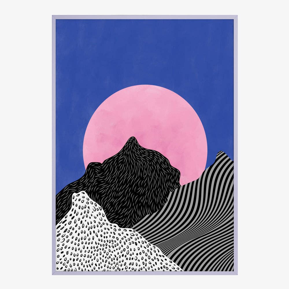 Impression d'art « Pink Moon Peaks » — Paysage pop surréaliste: Pas de cadre / 30x40 cm