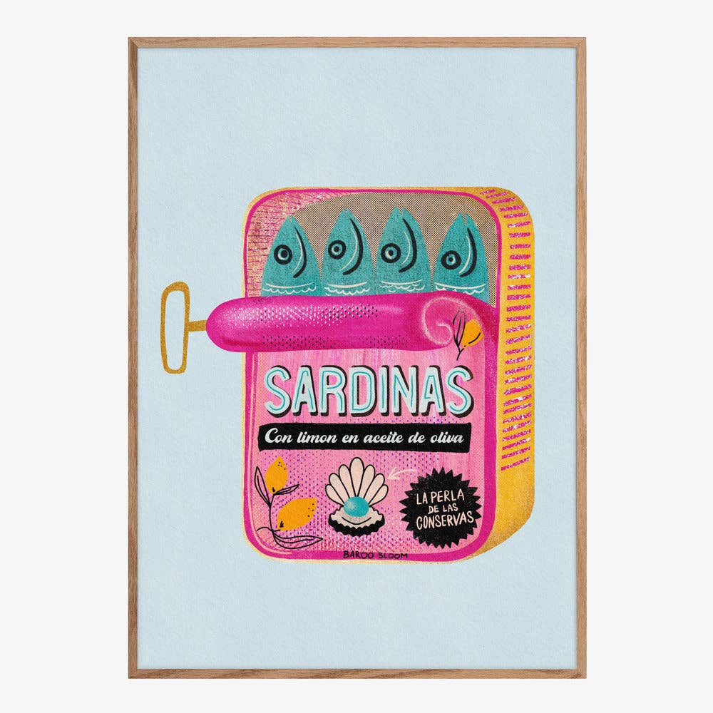Affiche artistique « boîte de sardines roses » — Poster pop pour la cuisine: Pas de cadre / 30x40 cm
