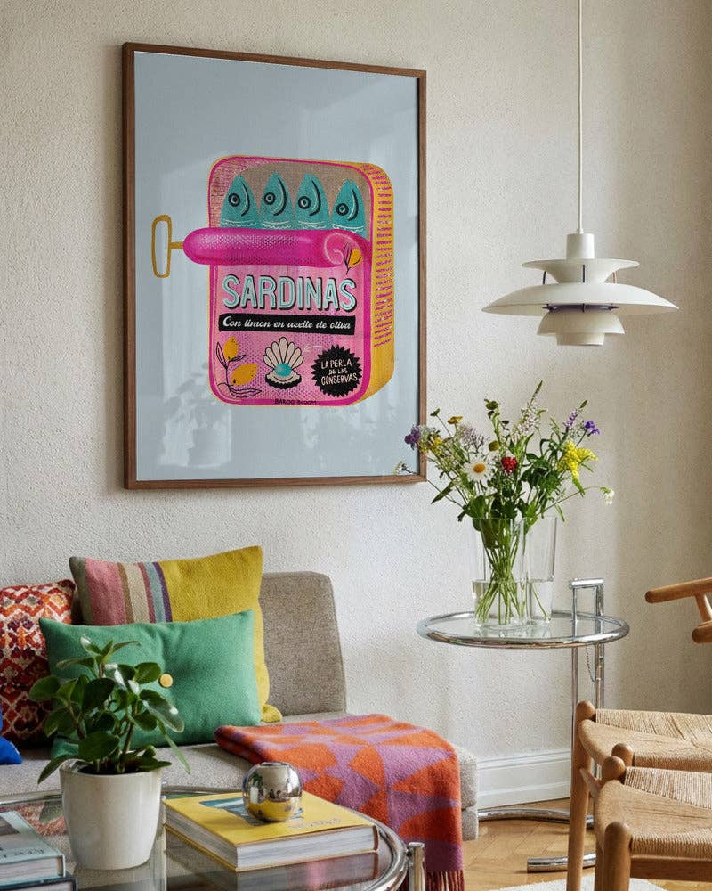Affiche artistique « boîte de sardines roses » — Poster pop pour la cuisine: Pas de cadre / 30x40 cm